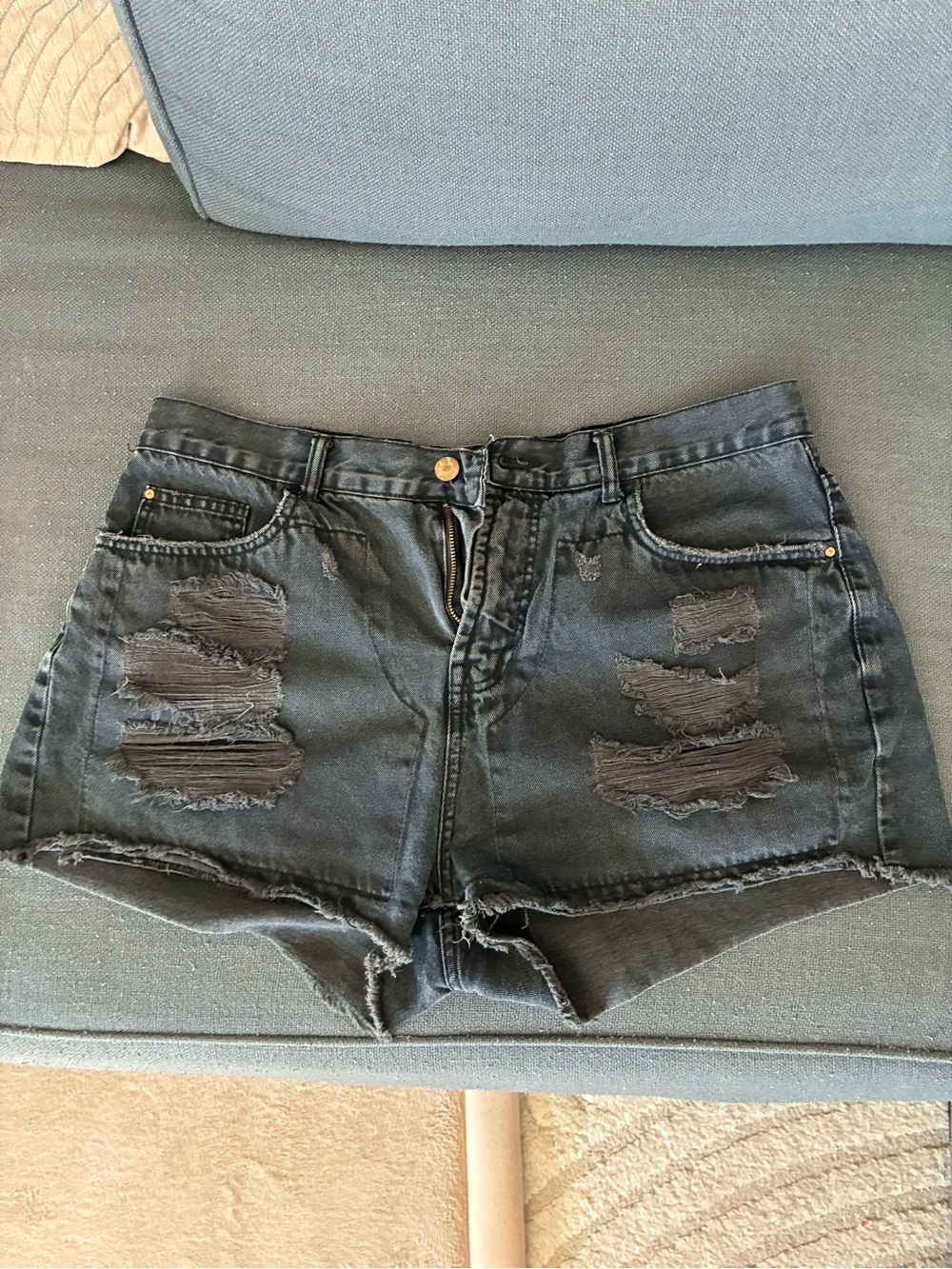 Denim&Co Black Distressed High-Rise Jean Shorts